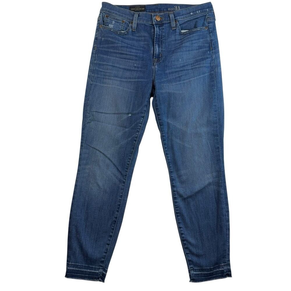 J.Crew 31 Jeans Lookout High Rise Crop Skinny Cropped Fit Blue Raw Hem‎ Women's